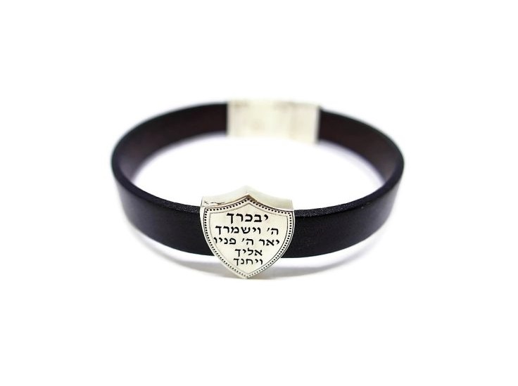 צמיד לגבר ברכת הכהנים עור וכסף - מגע הקסם